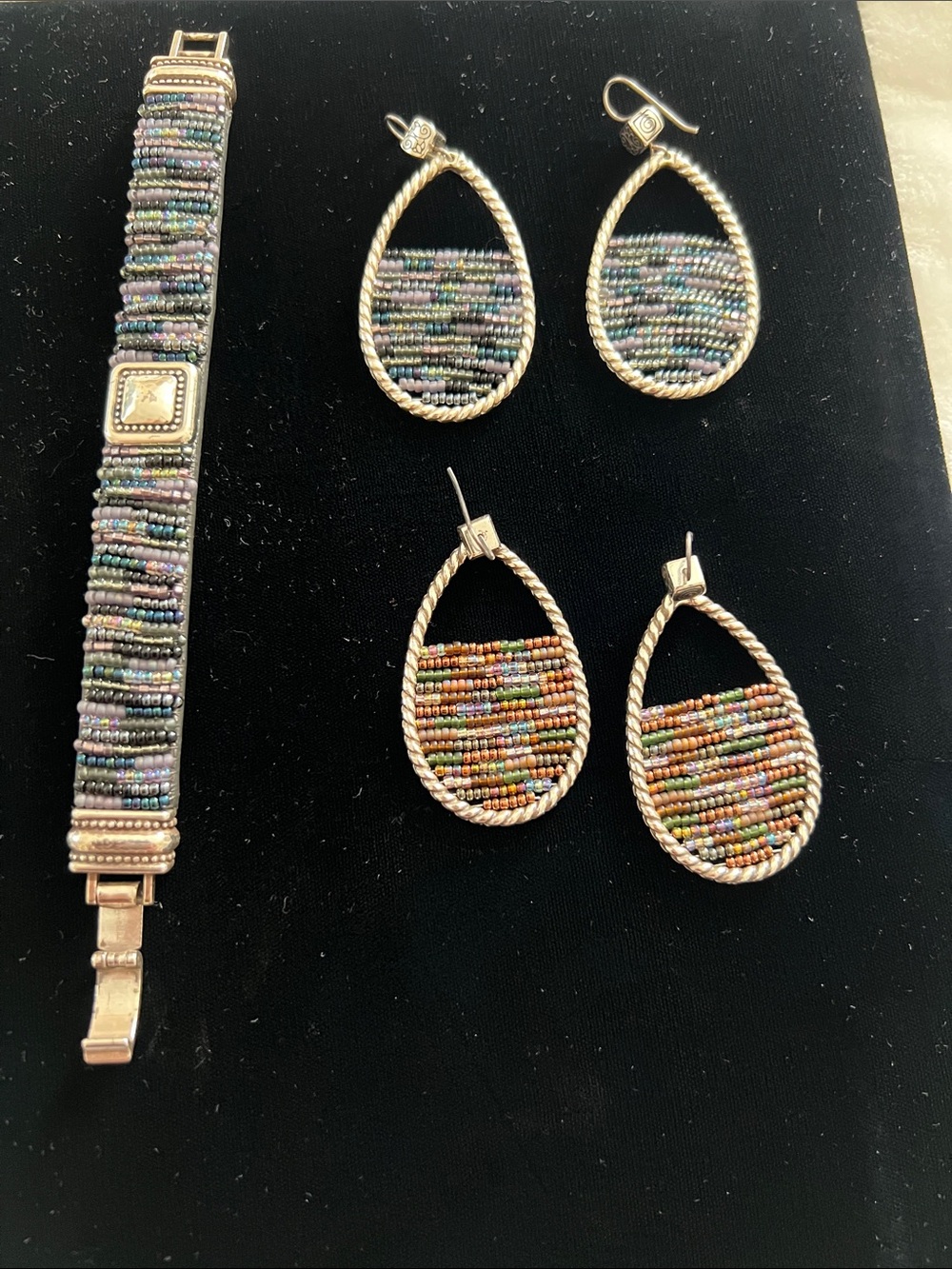 Brighton Multicolor Seed Bead Bracelet and Teardrop Earrings Set